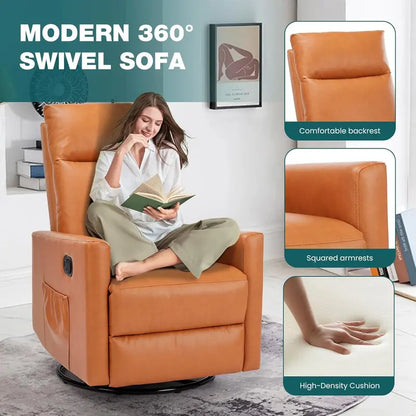 Extra-Large Swivel Rocking Recliner with Extended Footrest | High-Back Grey Upholstered Glider for Nurseries, Bedrooms, or Living Areas — Deep-Seat Comfort Design