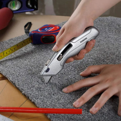 WORKPRO Retractable Utility Knife  Self-Retracting Safety Box with 2 Spare Blades