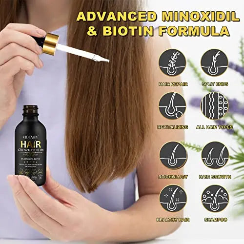 5% Minoxidil Biotin Serum for Hair Growth & Regrowth  2.02 oz  Natural Treatment for Thicker, Longer, Fuller Hair