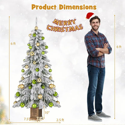 6-Foot Hinged Snow-Flocked Christmas Tree with 48 Ornaments and Potted Base