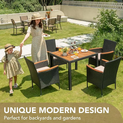 Devoko 7-Piece Acacia Wood & Rattan Patio Dining Set  Outdoor Conversation Furniture with Natural Wood Table Top