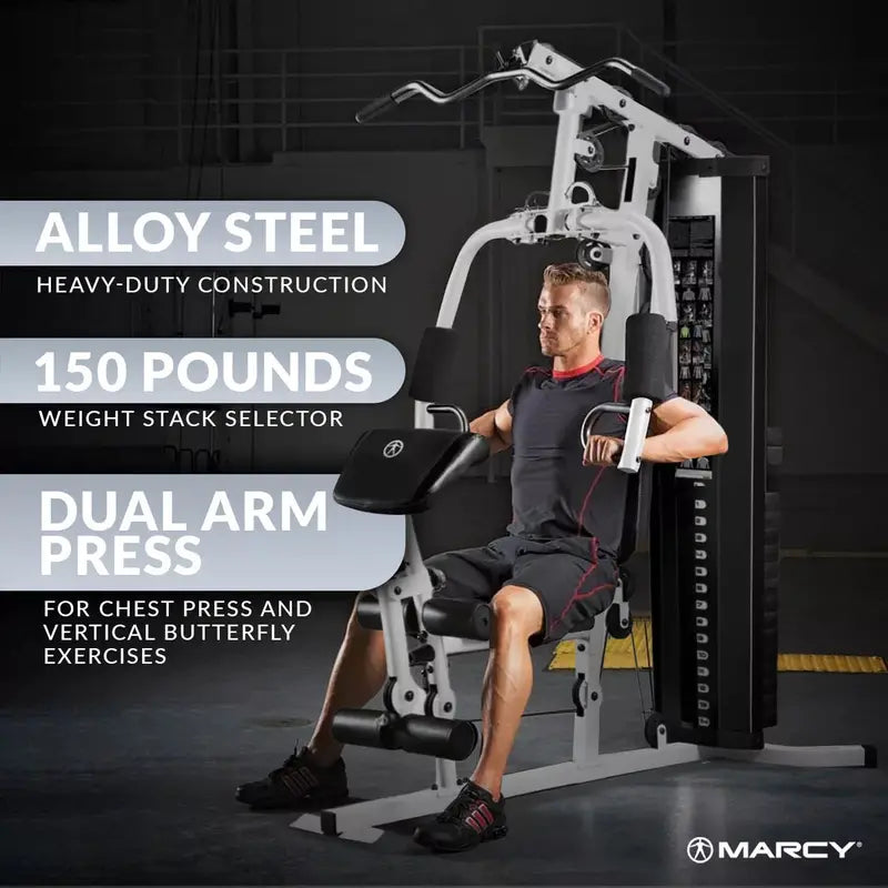 Marcy Home Gym  150-Pound Stack, Dual Arm Press & Leg Developer, Full-Body Workout Station