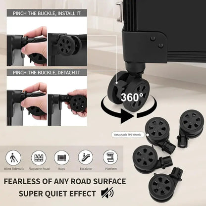 Rolling Manicure Station  LED Mirror, Built-in Bluetooth Speaker, Secure TSA Lock, and Storage Drawers