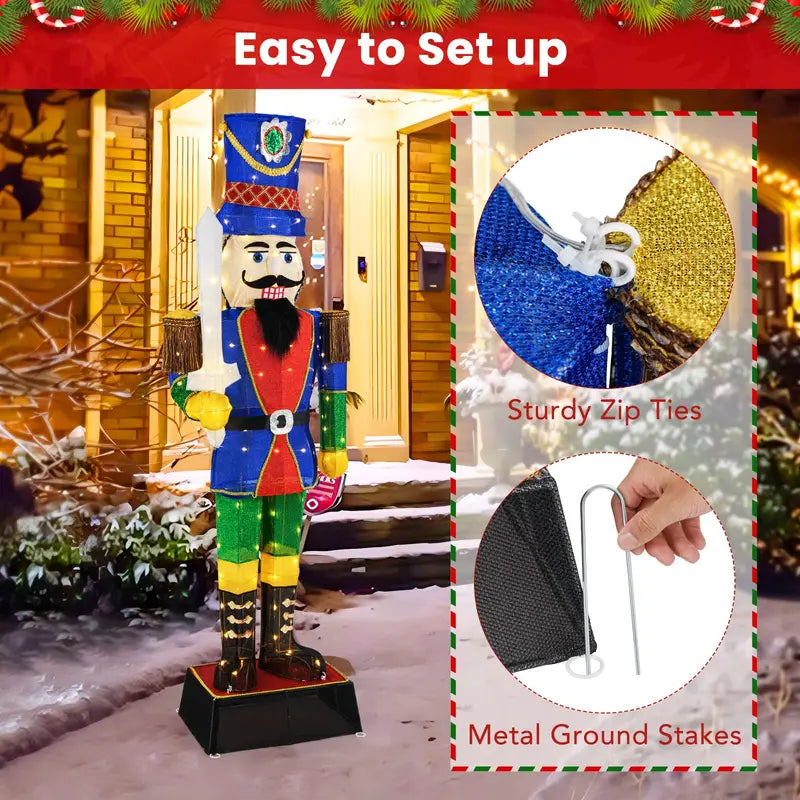 6-Foot Lighted Nutcracker Soldier — Life-Sized Holiday Decoration with Sword and 110 Warm White LEDs