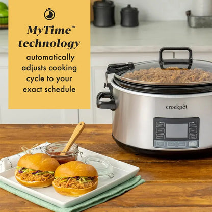 7-Quart Stainless Steel Slow Cooker  Programmable Timer, Locking Lid & Portable Design