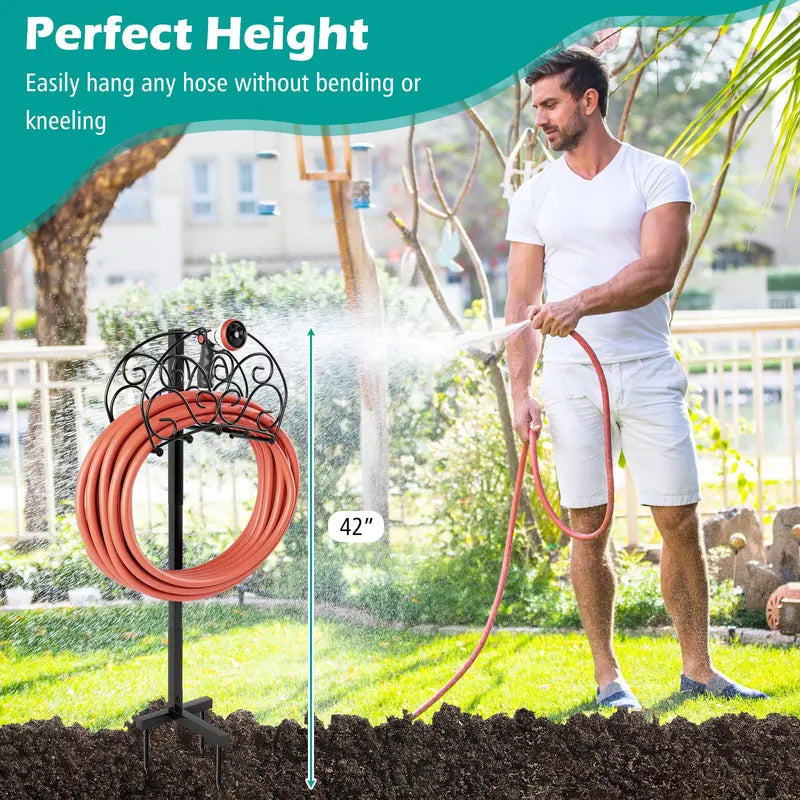 Detachable Metal Garden Hose Holder with Triple Anchor Points