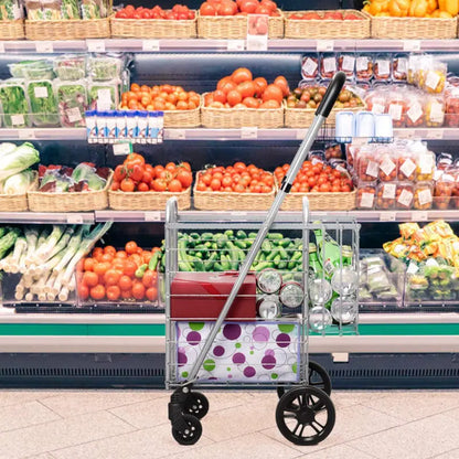 Heavy-Duty Folding Shopping Cart with Dual Baskets and 360° Swivel Wheels