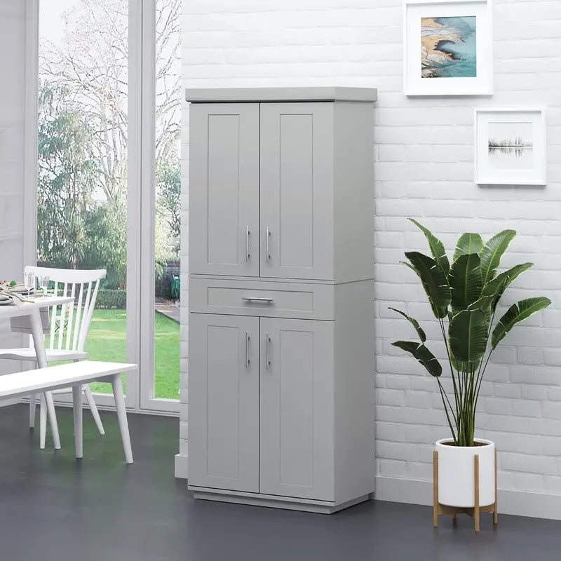 72-Inch Freestanding Grey Kitchen Pantry Cabinet with 4 Doors, Drawer, and 3 Adjustable Shelves