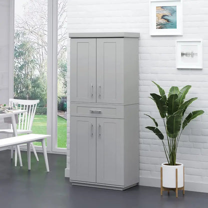 72-Inch Freestanding Grey Kitchen Pantry Cabinet with 4 Doors, Drawer, and 3 Adjustable Shelves