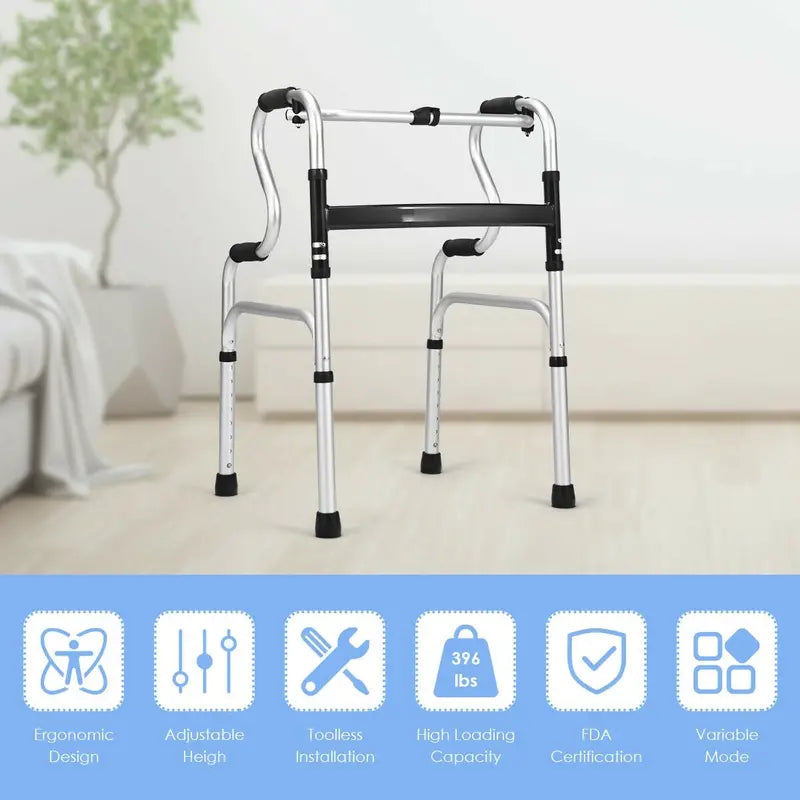 Heavy-Duty Folding Walker  FDA-Certified Support Frame with Toilet Armrests (400 LB Capacity)