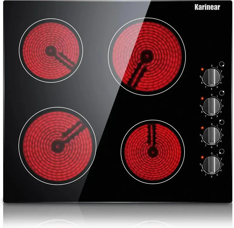 Karinear 30-Inch 4-Burner Ceramic Electric Cooktop  Sleek Built-in Radiant Stove Top for Modern Kitchens