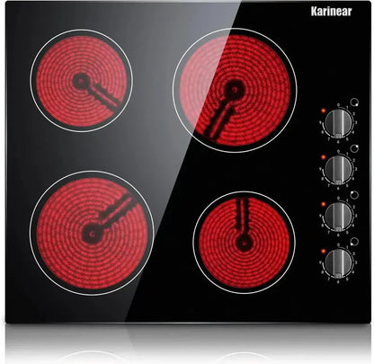 Karinear 30-Inch 4-Burner Ceramic Electric Cooktop  Sleek Built-in Radiant Stove Top for Modern Kitchens