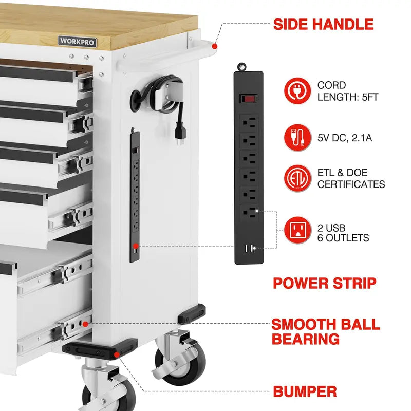WORKPRO 52-Inch Heavy-Duty Rolling Tool Chest  5-Drawer Cabinet with 1000-Lb Load Capacity