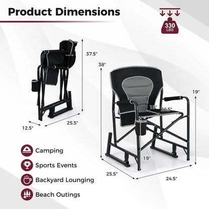 Adult Camping Rocker Chair  Dual-Spring Foldable Outdoor Seat with Padded Back Support