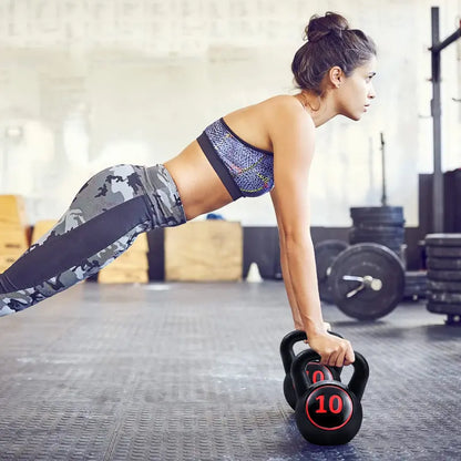 Three-Piece Kettlebell Set  HDPE-Coated Weights (5, 10, 15 lbs) for Home Fitness