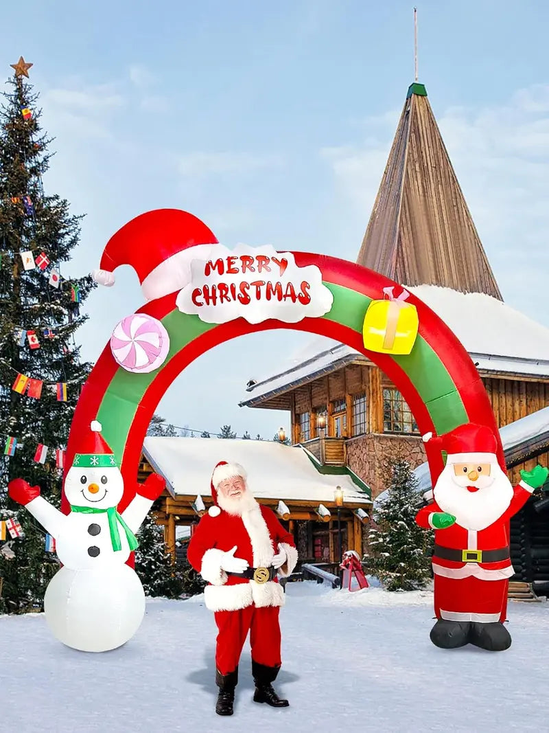 EBANKU 9FT Christmas Inflatable Santa Claus & Snowman Archway with LEDs, Vinyl Holiday Decor for Indoor/Outdoor Use