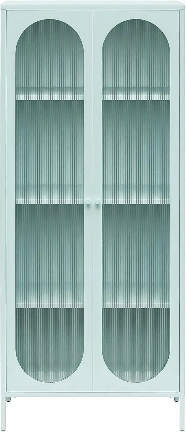 Luna Accent Cabinet in Parchment Finish: Tall Two-Door Design with Fluted Glass Panels and Elegant Detailing