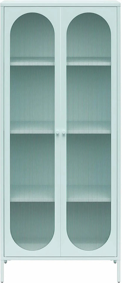 Luna Accent Cabinet in Parchment Finish: Tall Two-Door Design with Fluted Glass Panels and Elegant Detailing