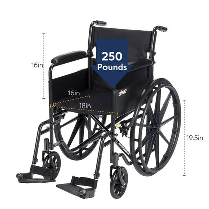 Drive Medical Silver Sport 1 Lightweight Wheelchair  250-Lb Capacity, Full Arms, Removable Footrests