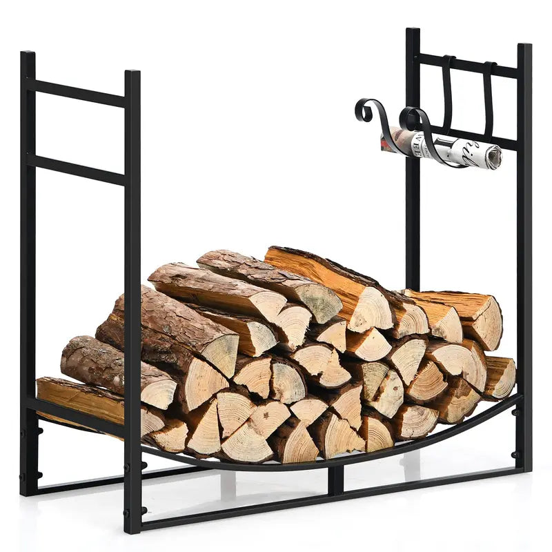 Heavy-Duty 33-Inch Metal Firewood Log Rack for Stable Outdoor Storage