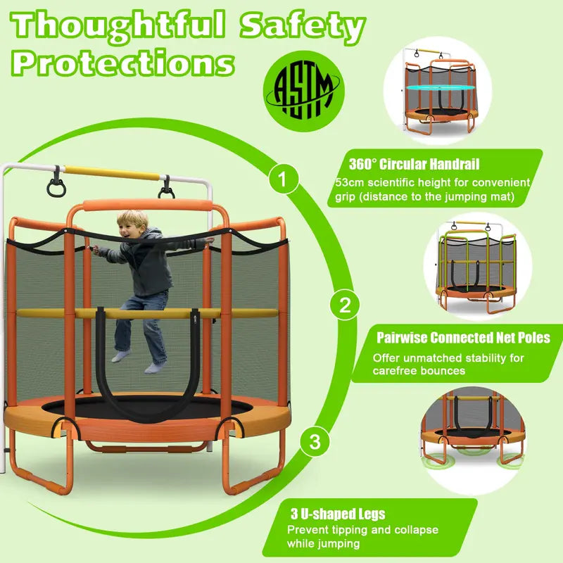 60-Inch Kids’ Trampoline with Enclosed Safety Net and Reinforced Frame