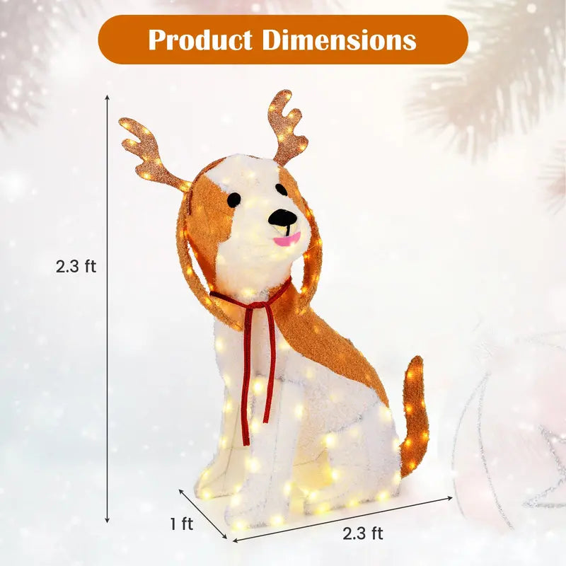 Lighted Christmas Puppy Decoration — Indoor/Outdoor LED-Illuminated Dog Figurine