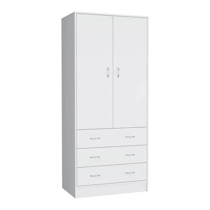 Contemporary Double-Door Armoire  19-Inch Tall Storage Cabinet with Hanging Rod & Drawers
