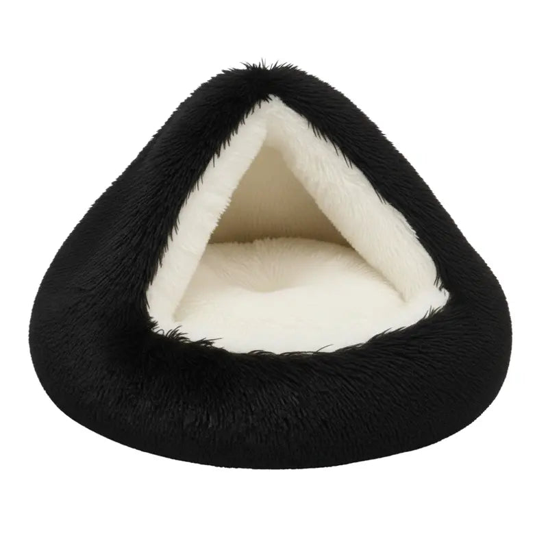 Cozy Hooded Round Pet Bed with Plush Faux Fur Cover for Cats and Small Dogs