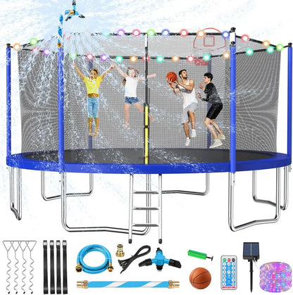 16-Foot Upgraded Trampoline with Enclosure Net and Adjustable Basketball Hoop