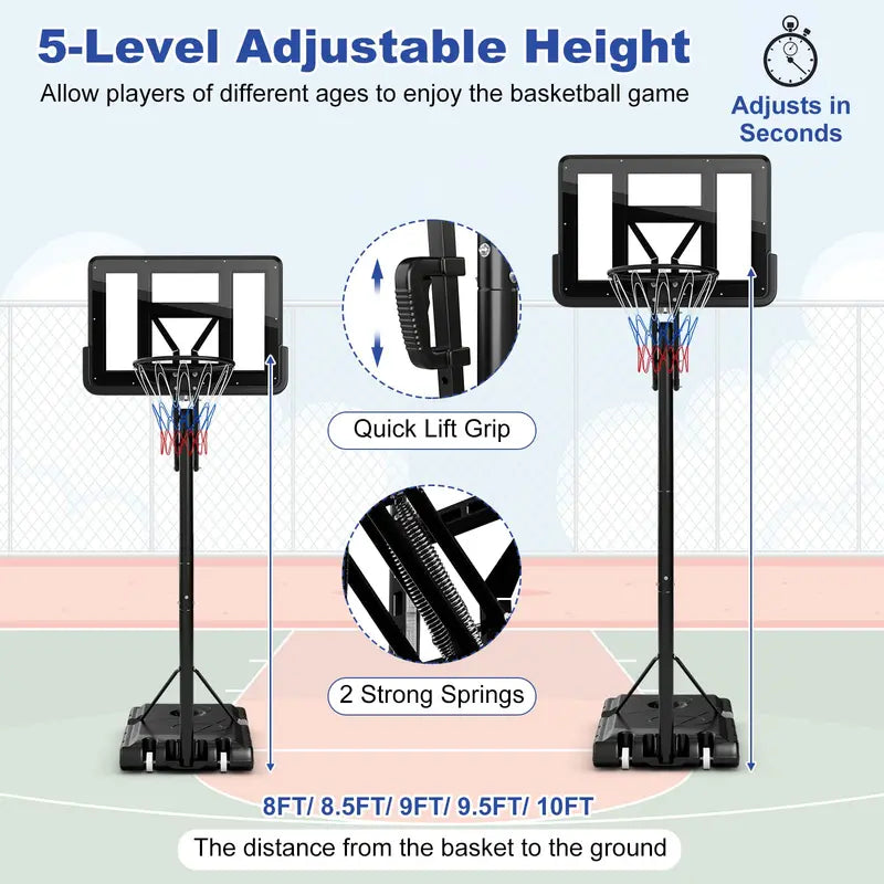 Height-Adjustable Portable Basketball Hoop  5-Tier Outdoor Goal System (810 ft Range)