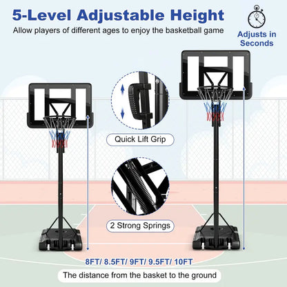 Height-Adjustable Portable Basketball Hoop  5-Tier Outdoor Goal System (810 ft Range)