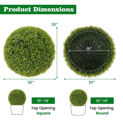 2-Pack 20-Inch Artificial Boxwood Topiary Balls  UV-Resistant Round Faux Plants for Outdoor Use
