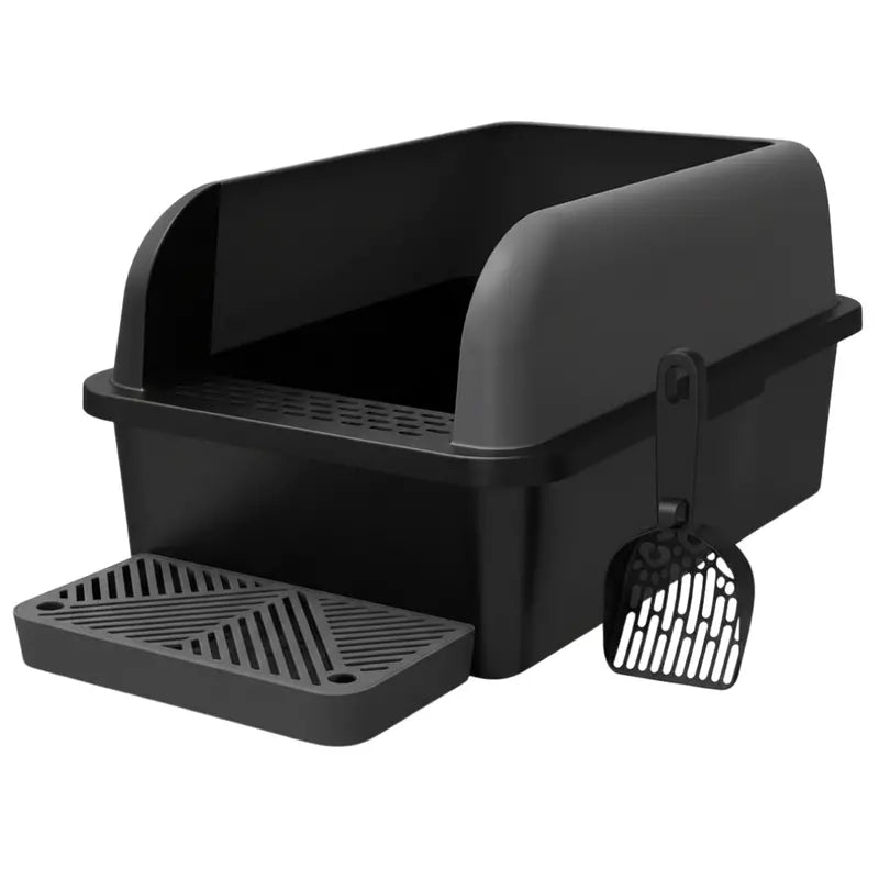 Extra-Large Covered Cat Litter Box with Stainless Steel Pan, High Walls, and Integrated Scoop