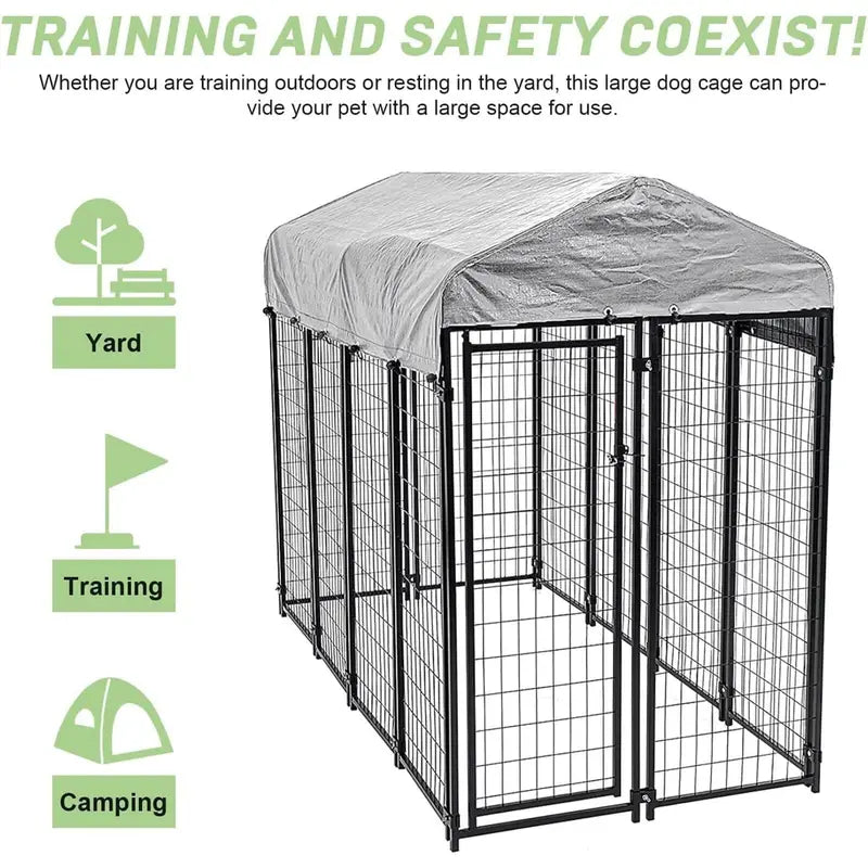 NiamVelo 8’x4’x6′ Large Dog Kennel Heavy Duty Playpen Welded Dog Cage with Water-Resistant Cover, Outdoor Dog Fence Crate for Backyard, Black