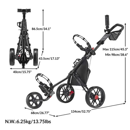 CaddyTek CaddyLite 11.5V3 Three-Wheel Golf Push Cart with Lightweight Frame