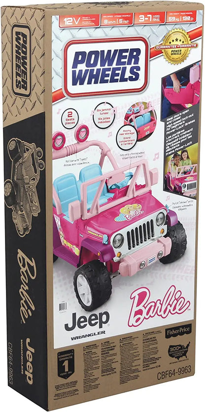 Power Wheels Barbie Jammin’ Jeep Wrangler  Ride-On Vehicle for Kids with Realistic Styling & Sounds