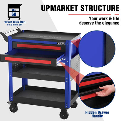 WORKPRO 28-Inch Rolling Tool Cart  Dual-Drawer Industrial Storage with Locking Wheels