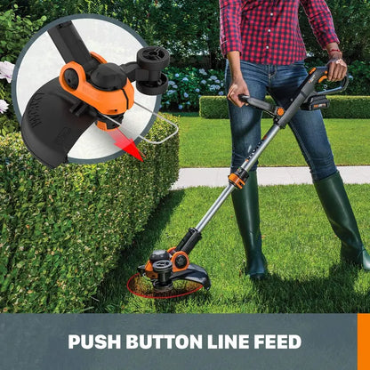 WORX WG163 20V Cordless Trimmer & Edger, 12″ Cutting Diameter, 2-in-1 with 2 Batteries, Adjustable Head & Wheels