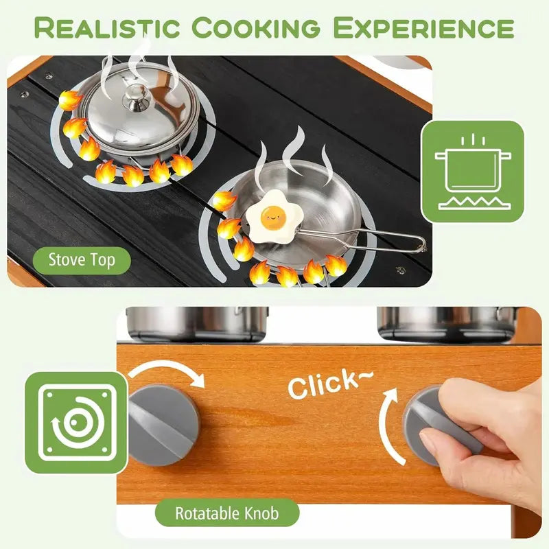 OLAKIDS Outdoor Mud Kitchen Playset  Rolling Wooden Kids’ Cooking Station with Removable Sink, Accessories, and All-Terrain Wheels for Ages 3+