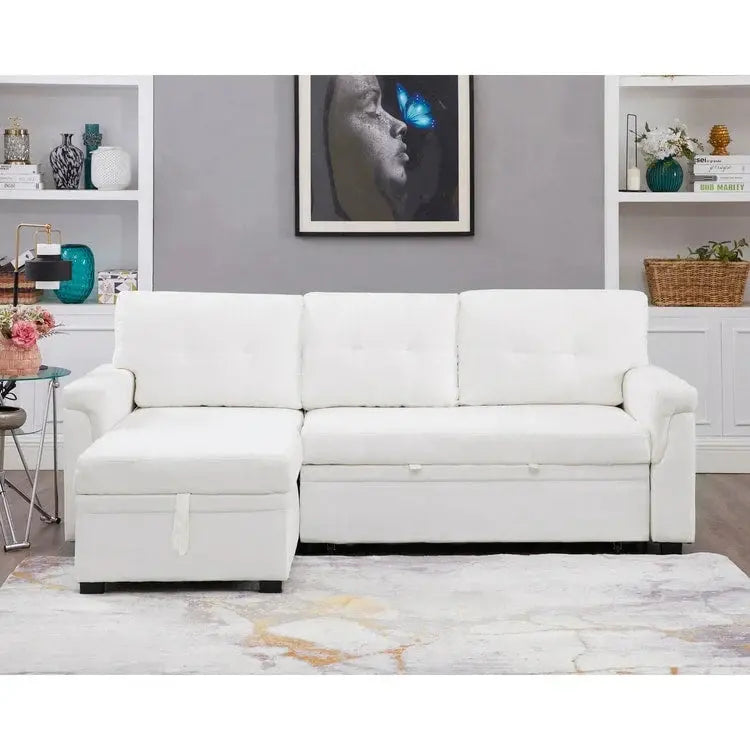 Reversible L-Shaped Sectional Sofa with Hidden Chaise Storage and Pull-Out Sleeper Function