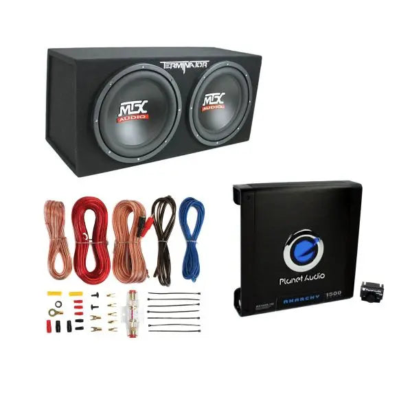 Dual 12-Inch Car Subwoofer System  Includes Enclosure, 1500W Amp, and Wiring Kit