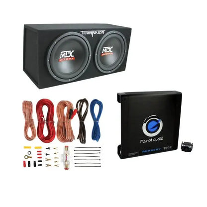 Dual 12-Inch Car Subwoofer System  Includes Enclosure, 1500W Amp, and Wiring Kit