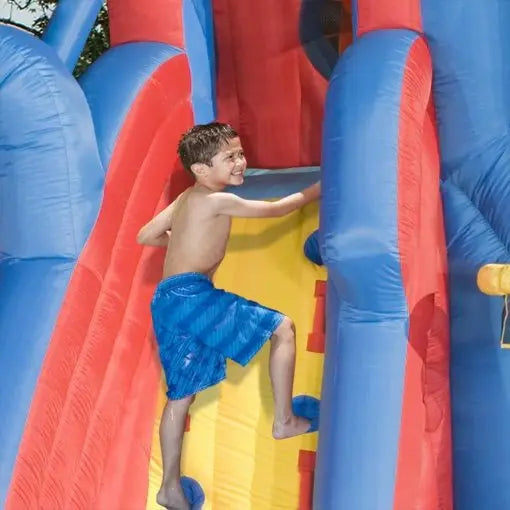 BANZAI Hydro Blast Inflatable Water Park  Triple Slide, Basketball Hoop & Water Cannons in Dura-Tech Material