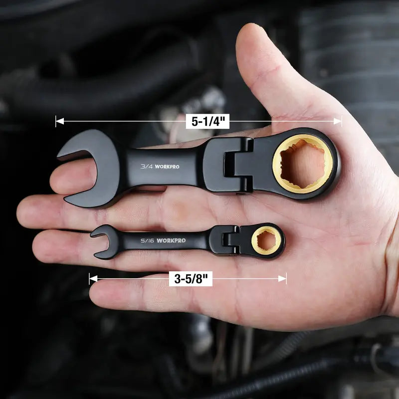 WORKPRO 8-Piece Flex-Head Stubby Wrench Set — Anti-Slip Design with Compact Rolling Pouch