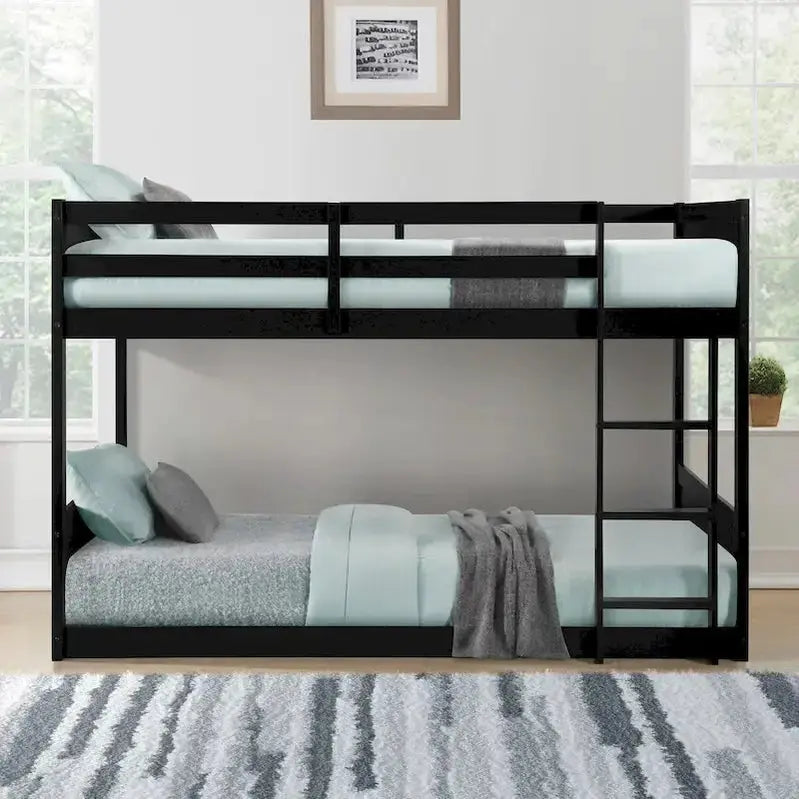Delphia Low-Profile Twin-over-Twin Bunk Bed  Space-Saving Wooden Frame