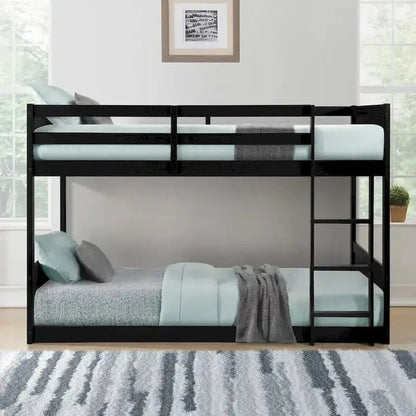 Delphia Low-Profile Twin-over-Twin Bunk Bed  Space-Saving Wooden Frame