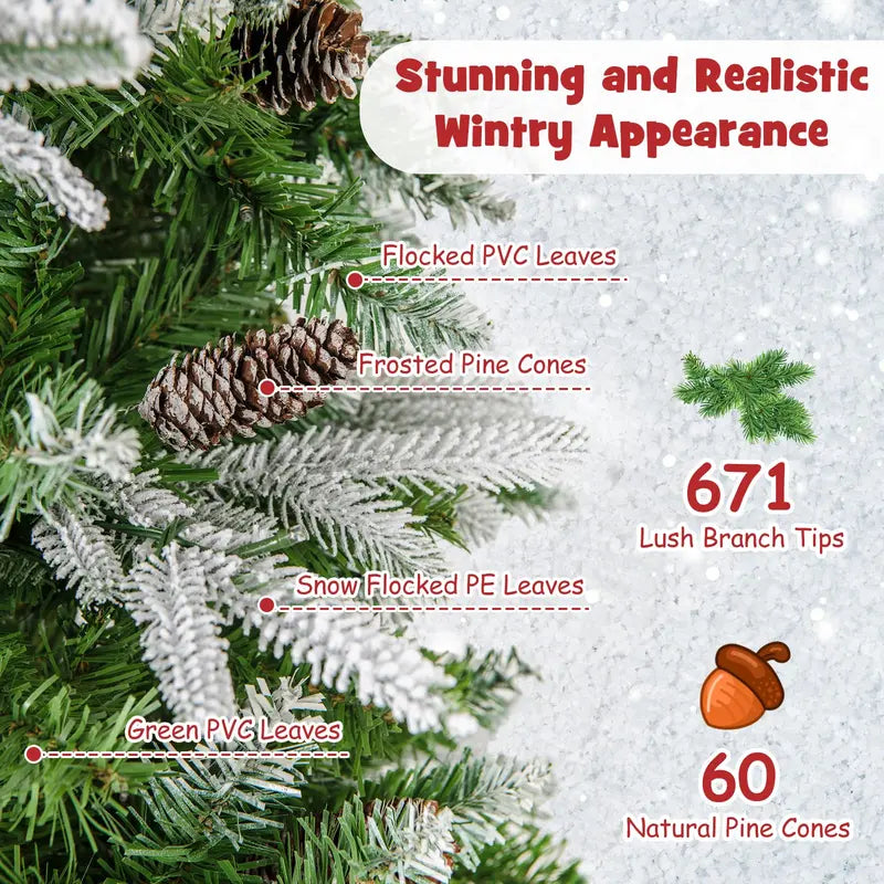 6-Foot Pre-Lit Pencil-Style Artificial Christmas Tree with Snow Flocking and 280 Warm-White LEDs