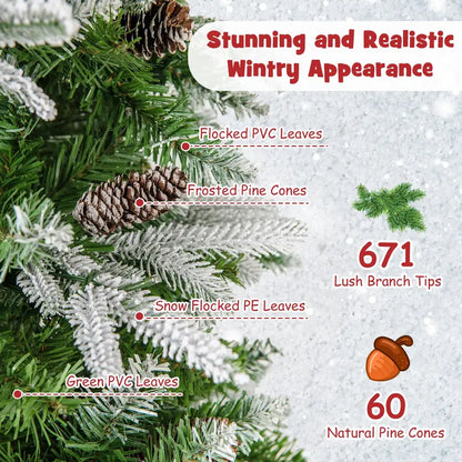 6-Foot Pre-Lit Pencil-Style Artificial Christmas Tree with Snow Flocking and 280 Warm-White LEDs