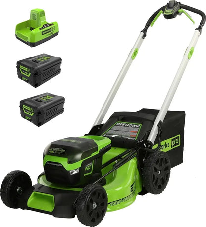 60V Self-Propelled Cordless Lawn Mower with Dual 4.0Ah Batteries and Rapid Charger