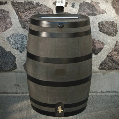 RTS Home Accents Polyethylene 50 Gallon Flat Back Brass Spigot Rain Barrel, Woodgrain with Black Stripes Color